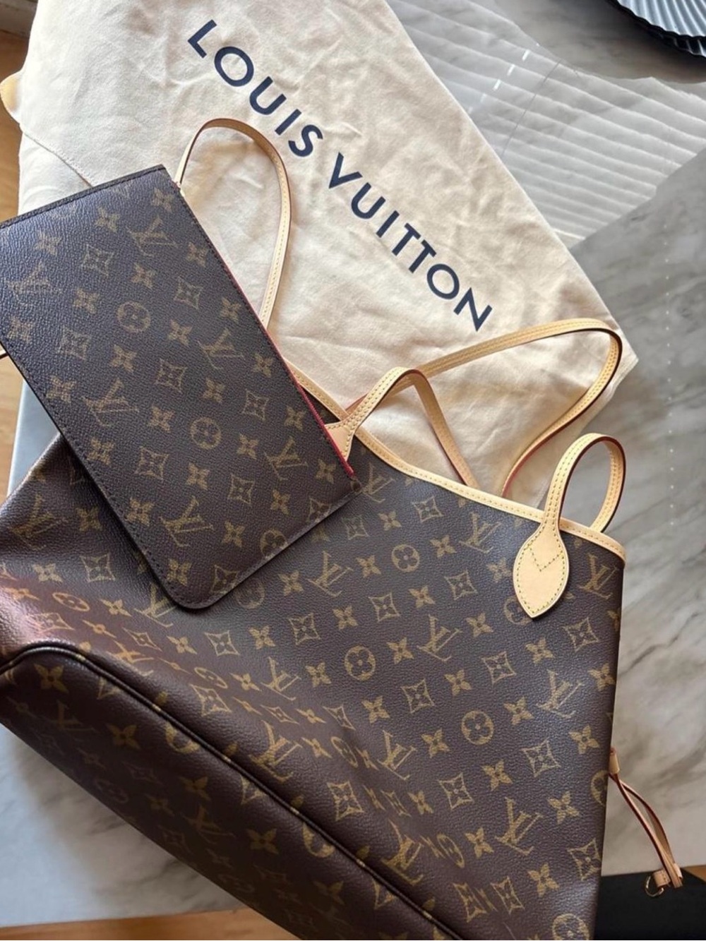 Louis Vuitton Monogram Canvas Neverfull Tote in Brown and Natural